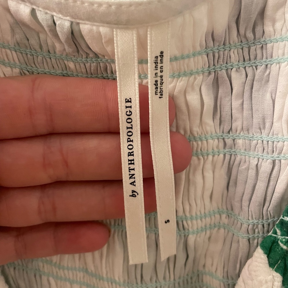 Anthropologie Cream Maxi Dress with Green & Navy Print - Picture 6 of 7